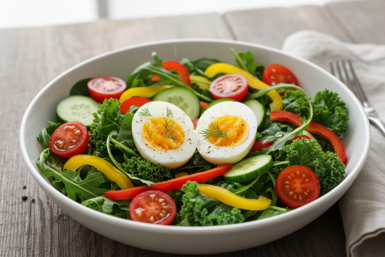 Salad with full boiled eggs 